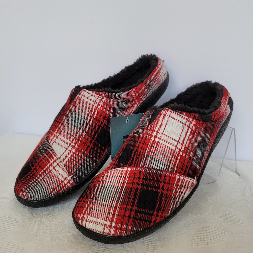 TOMS Men's Berkeley Faux Fur Lined Slip-On Slippers-Red Plaid- MEN's US Size 10⭐ - Picture 4 of 13